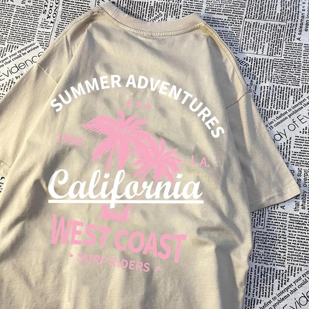 Summer Adventures California West Coast Mens Clothing Hip Hop Loose T-Shirts Fashion Oversized Cotton Summer Women Tshirt New