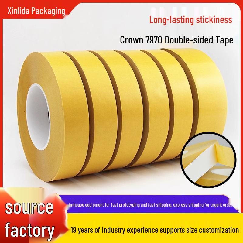Crown 7970 PVC Milky White Double-Sided Tape, Waterproof, High-Tack, Traceless, High-Temperature Resistant for LED Strips, with Yellow Paper.
