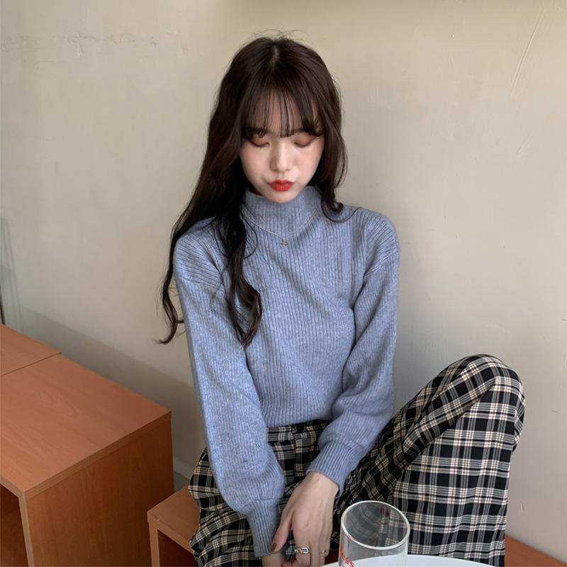 

Свитер с полувысоким воротом для женщин на осень и зиму, свободная и ленивая верхняя одежда, толстый внутренний слой, нижний трикотажный свитер XL