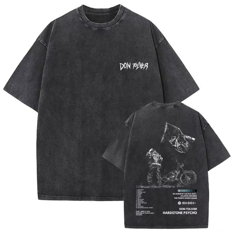 Washed Vintage Rapper Don Toliver Hardstone Psycho Album Print T Shirts Unisex Women Fashion Hip Hop Oversized Tshirts Streetwear