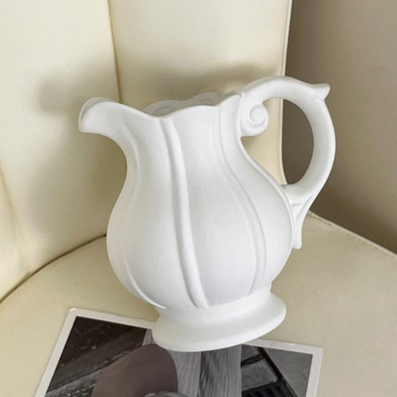 Stylish Nordic Minimalists Jugs Vases With Handle White Ceramic Flower Arrangement Pitcher Vases For Wedding Centerpieces