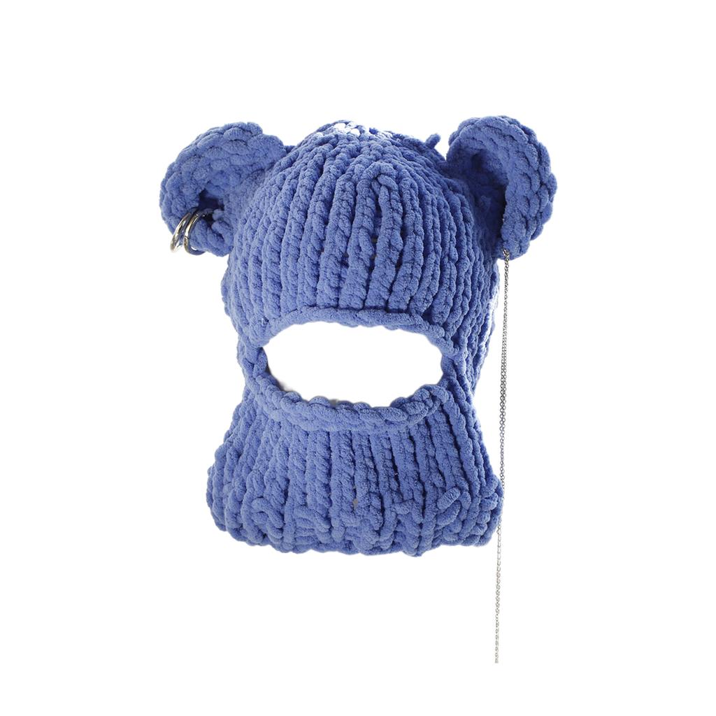 Knitting Balaclava Cap for Women Cute Bear Ears Plush Beanie Hat Handmade Face Cover Hat Crochet Hooded Hat for Party