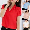 Office Lady Summer Solid Color V Neck Short Sleeve Shirt Chiffon Top Blouse