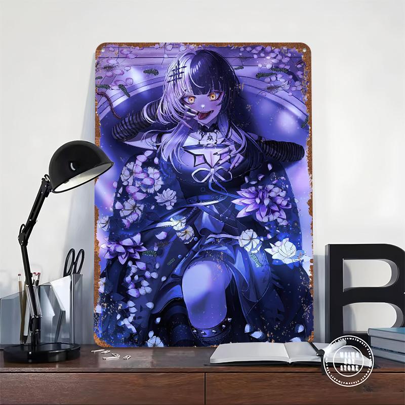 Anime Girl With Flowers and Centipedes Printed Poster Customized Wall Art Retro Vintage Metal Tin Signs for House Decor Man Cave