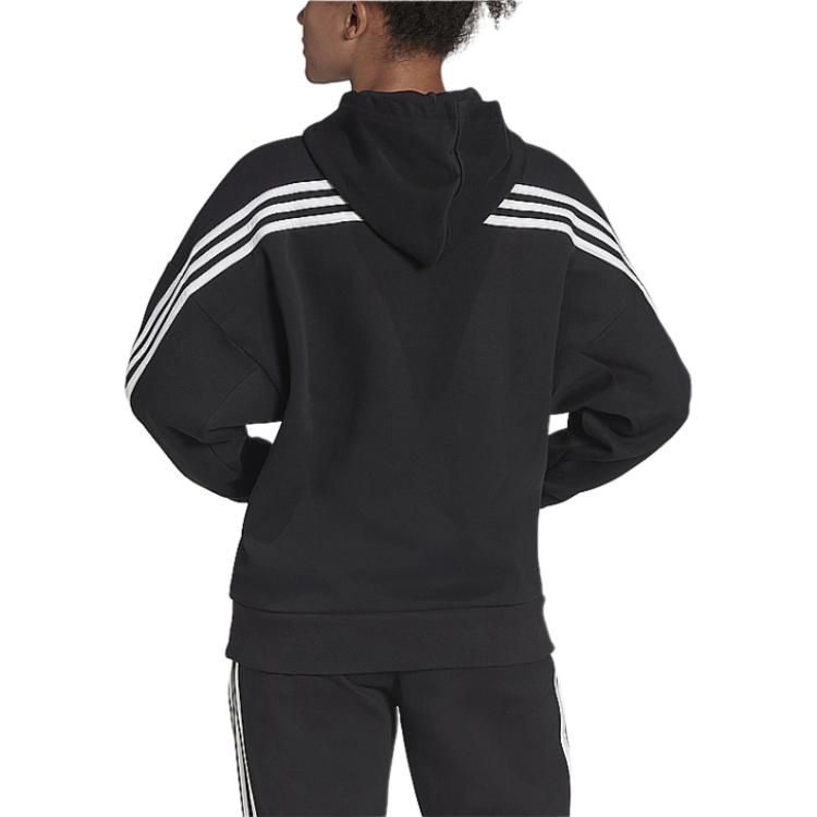 adidas Pruhované manžety Ležérní mikina s kapucí Dámské topy Černá H67044