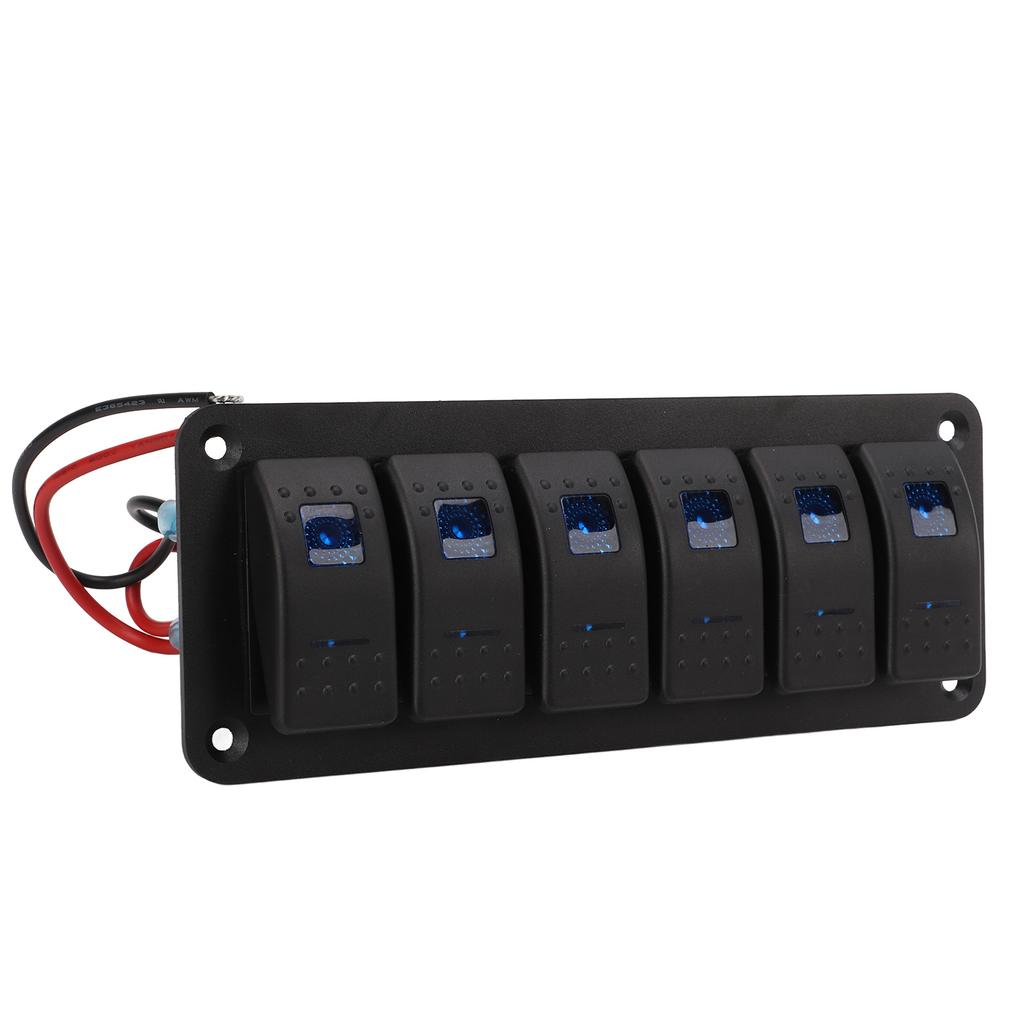 6 Gang Rocker Switch Panel Overcurrent Protection LED Blue Backlit IP65 Waterproof for 12‑24V Vehicles Boats SUV Trucks