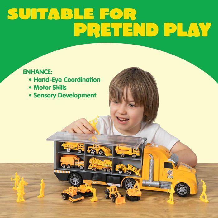 JOYIN 14 In 1 Diecast Construction Truck Toy Set, Play Vehicles Set In One Rider Truck, Birthday Gifts for Kids
