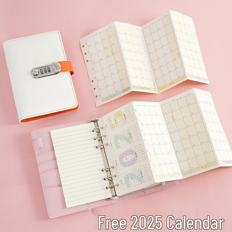 2025 A6 Password Lock Diary with Foldable Pages - Student Check-in & Storage Memo Book
