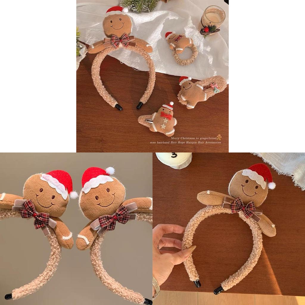 Christmas Gingerbread Man Hair Clip With Soft Fabric For Women Holiday Party Decor