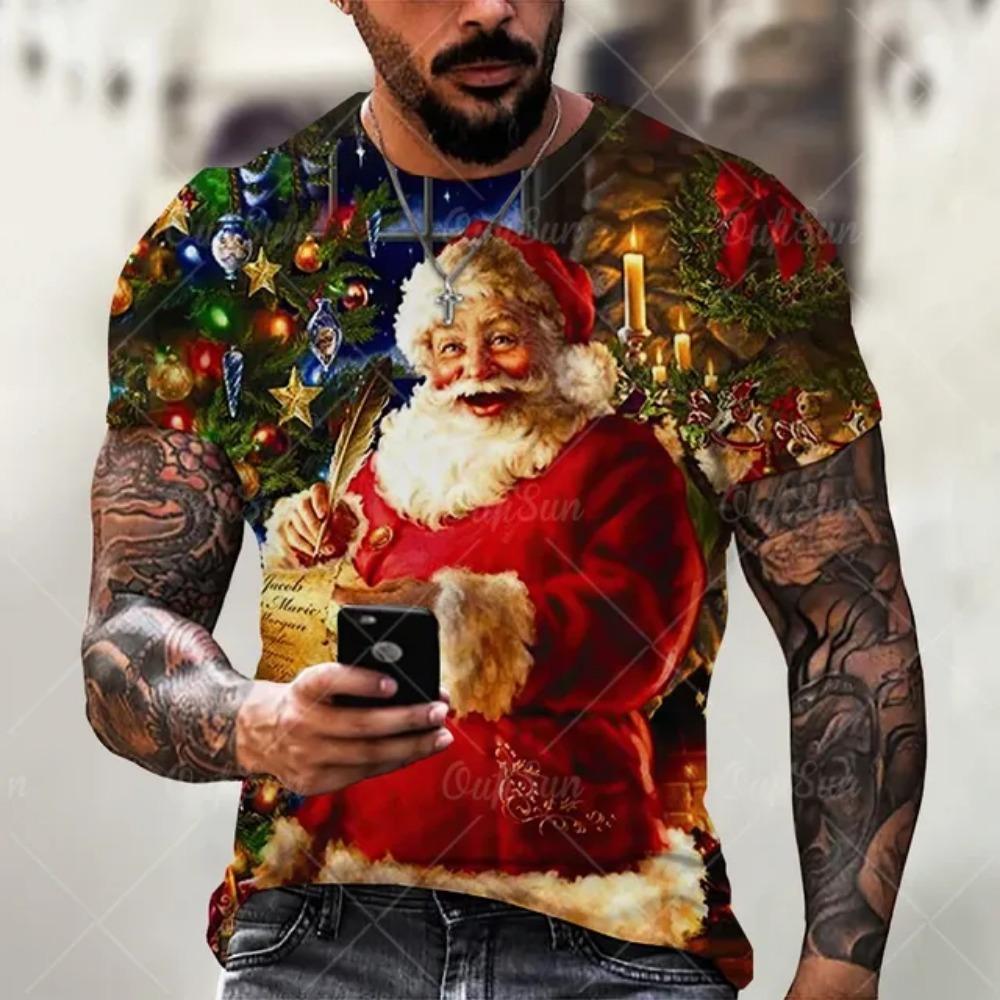 Funny Santa Claus Graphic T Shirts Fashion 3D Print Men's T-Shirts Hip Hop Trend X'mas Clothing Casual O-neck Short Sleeve Tops