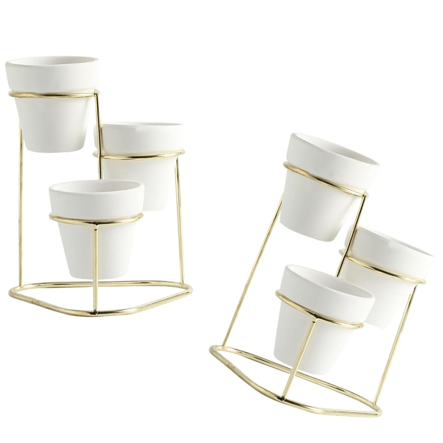 

2pcs Wrought Iron Succulent Plant Pot Table with 3 White Ceramic Plant Decorative Plant Pot Outdoor Air Mini Cactus Pot Modern Cactus Container белый