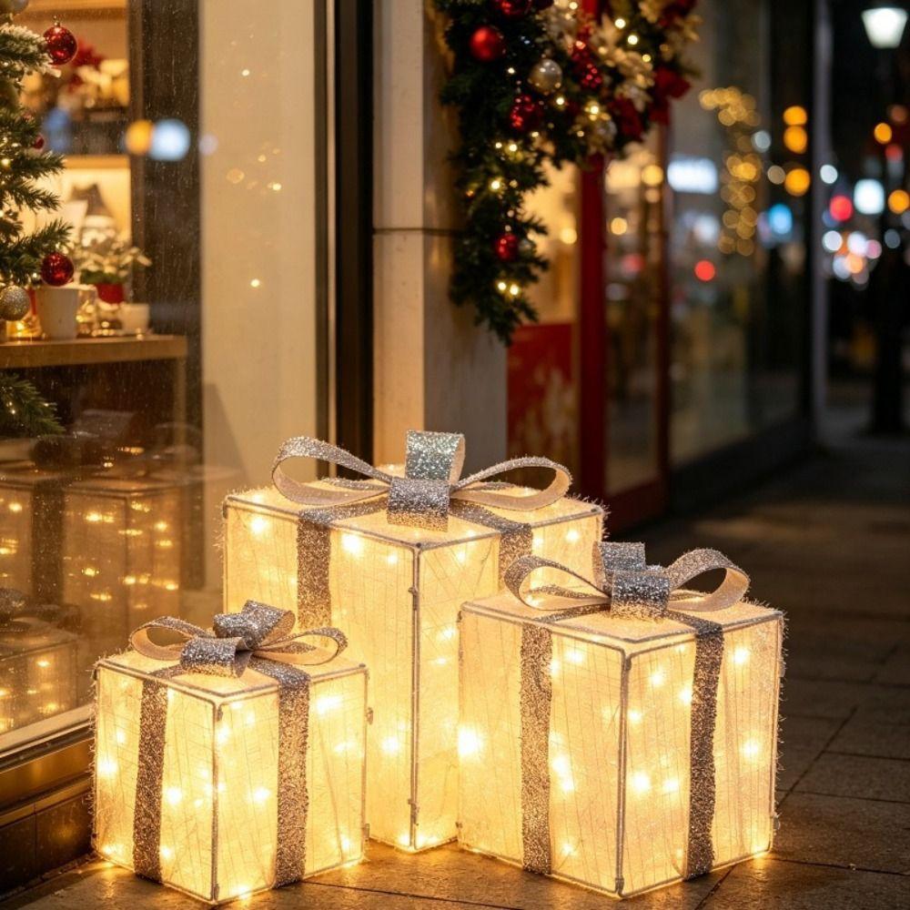 Soft LED Lights Light Up Decorative Present Box Ornaments Christmas Ornaments Window Decor