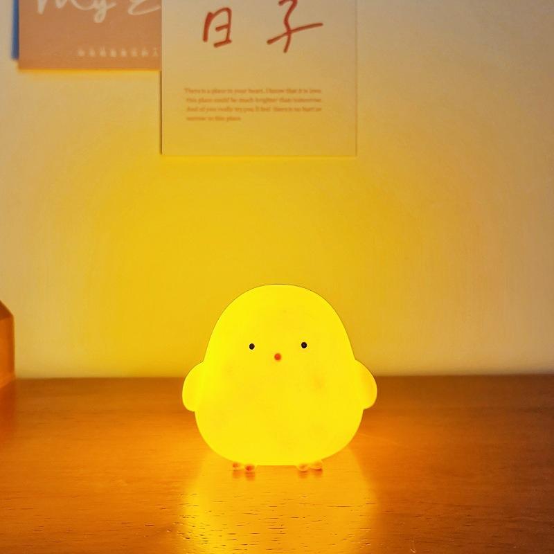 Silicone LED Bedside Night Light ABS Small Chicken Cute Desk Lamps Children's Room Bedrooms With button battery Deco Night Lamps