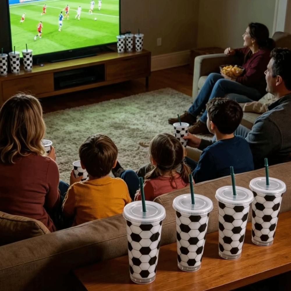 10PCS Large Capacity Soccer Pattern Straw Cups Reusable Soccer Themed Tumbler Milk Tea Cup Boys
