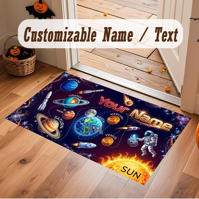 Covor moale din catifea de cristal cu tematică spațială pentru astronauți, cu imprimare personalizată cu nume și text, covor de podea antiderapant pentru dormitor, living
