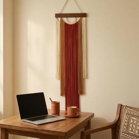Arazzo Degradé per Camera da Letto Decorazione da Parete Boho, Arazzo in Cotone Intrecciato a Mano con Nappe, Decorazione con Frange Colorate Stile Boemo Soggiorno Caffè