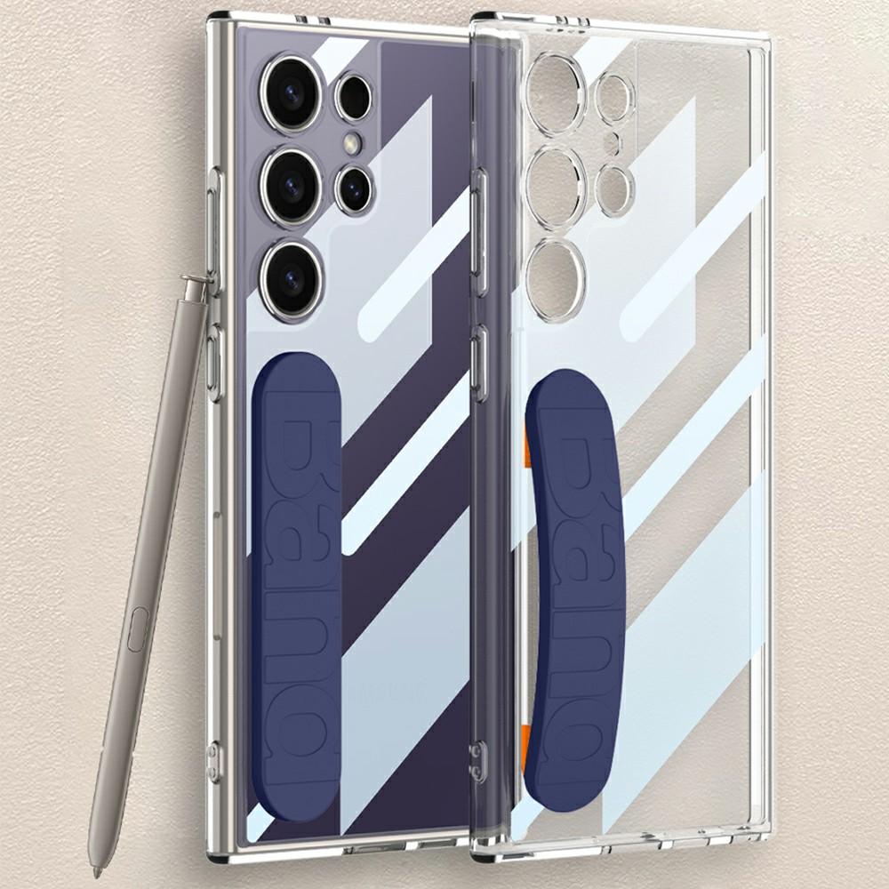 

GKK For Samsung Galaxy S24 Ultra Case Anti-Drop TPU+PC Clear Phone Cover with Silicone Hand Strap Blue