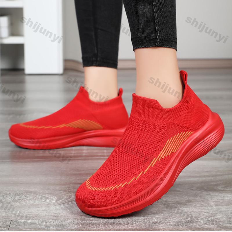 Women's Soft Sole Light Comfortable Loafers Breathable Knit Flat Shoes Woman Autumn New Breathable Flats Slip-on Socks Shoes