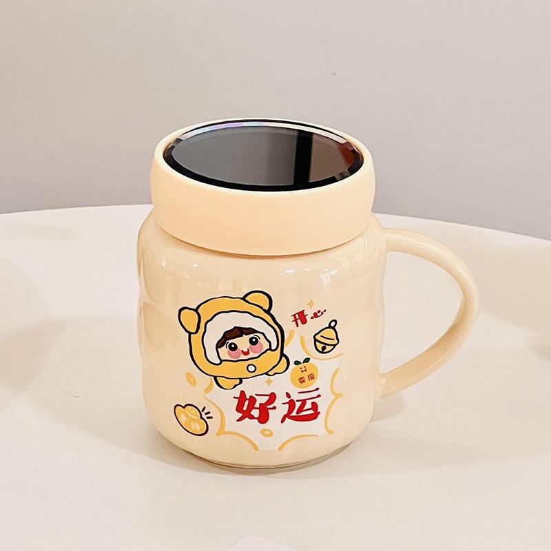 Cute Cake Cup with Lid Cartoon Ceramic Cup High Value Large Capacity Household Set Mug Girls Water Cup