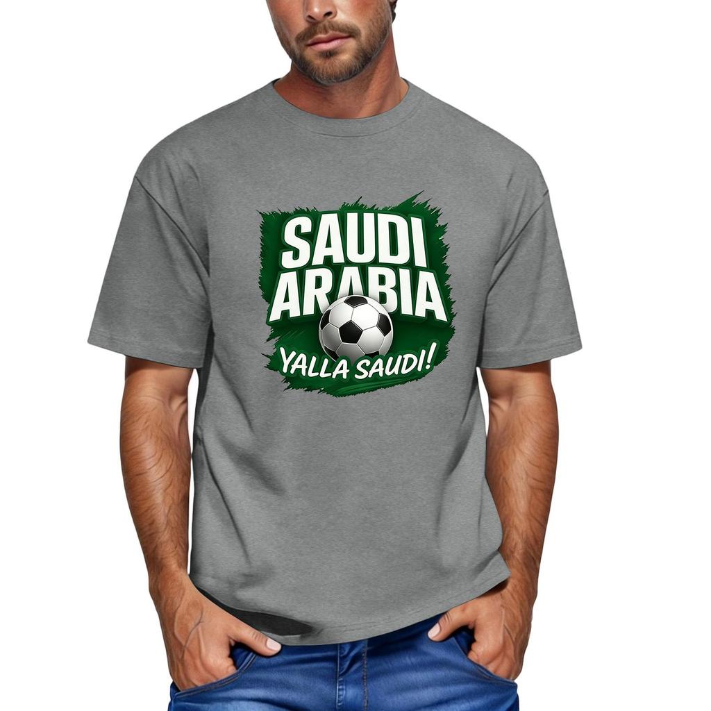 Men's Short Sleeve Crew Neck T-Shirt Featuring Saudi Arabia Football Graphic Print Casual Fit Comfortable Material Suitable for Everyday Wear