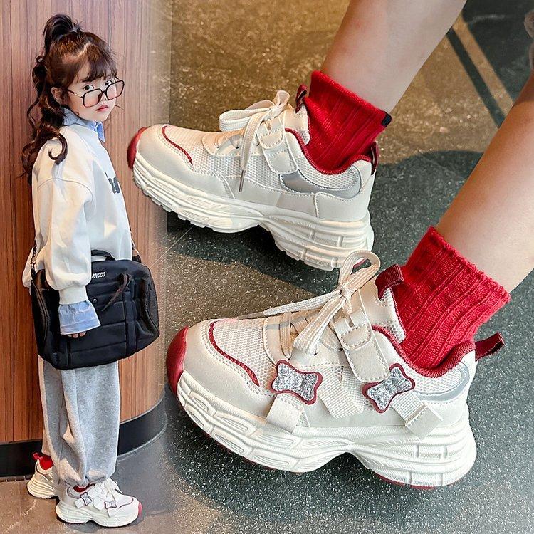 Girls' Sports Shoes 2025 New Spring and Autumn Children's Fashion Dad Shoes Non-slip Silver Casual Shoes Medium and Older Children's Running Shoes