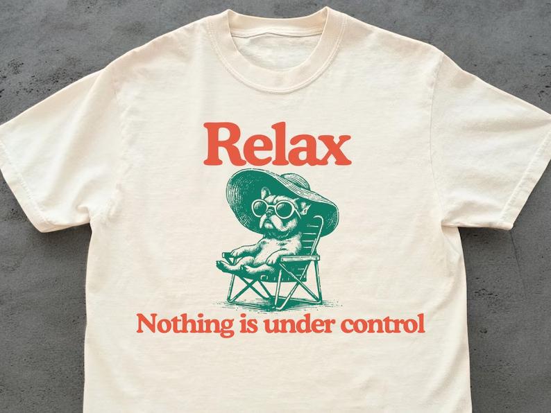 

Streetwear Relax Nothing Is Under Control Meme Dog T Shirt Tee Women Unisex Cotton Oversized Summer Loose Casual Tops Short Sleeve 4XL