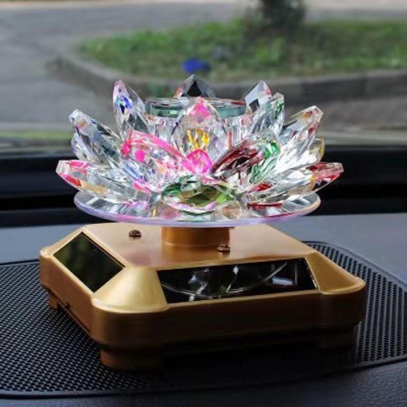 Solar-Powered Rotating Lotus Car Perfume Ornament
