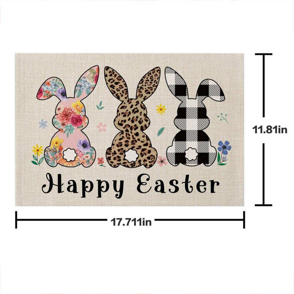 4pcs Easter Placemats Cotton Linen Heat Resistant Table Mats Non-Slip Easter Bunny Gnome Placemat Decoration for Home Kitchen