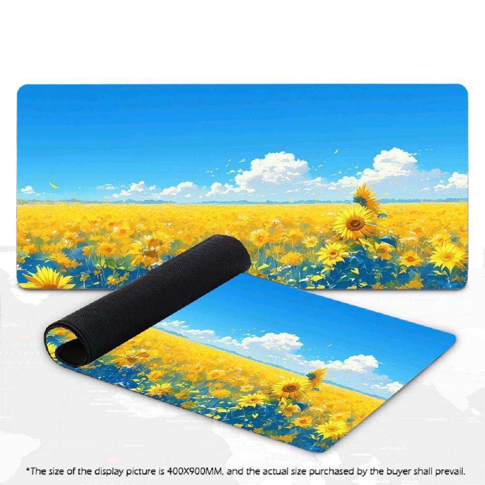 XXL Anime Sunflower Field Mousepad Blue Sky Cloud Scenery Deskmat Non-Slip Rubber Gaming PC Keyboard Desk Mats Large Mouse Mats