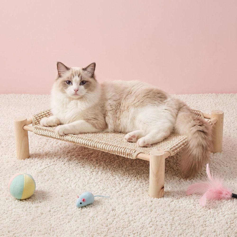 Wooden Frame Cat Elevated Bed Sturdy Dog Bed Easy Clean Kitten Sleeping Bed Indoor Use