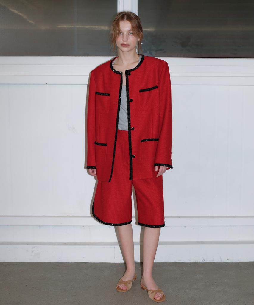 Obeodyupeulleeo Attitude Over Tweed Bermuda Pants_Red