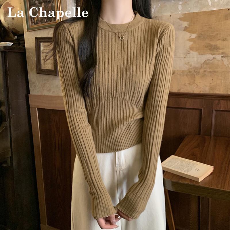 La Chapelle Women's Slim Fit Crew Neck Long Sleeve Knit Top