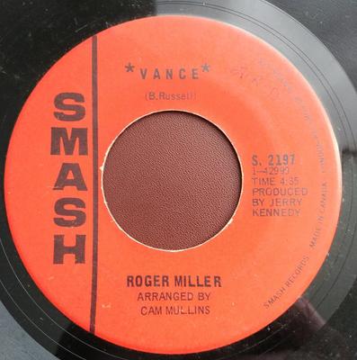 7inch Record ROGER MILLER - Vance / Little Children Run And Pla S2197 Smash Records 1968 Canada Folk Used
