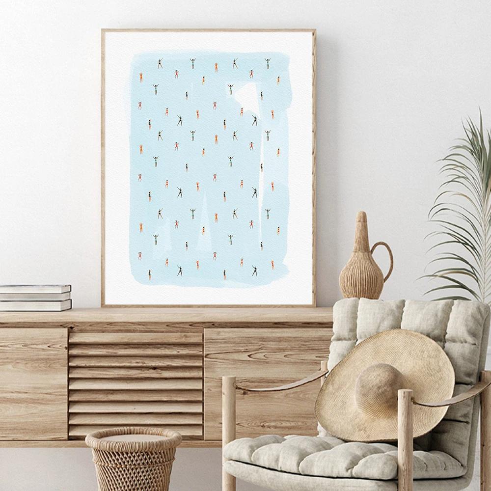 Summer Sea Swim Poster Open-Water Pool Canvas Painting Abstract Diving Whale Art Print Minimalist Wall Picture Living Room Decor