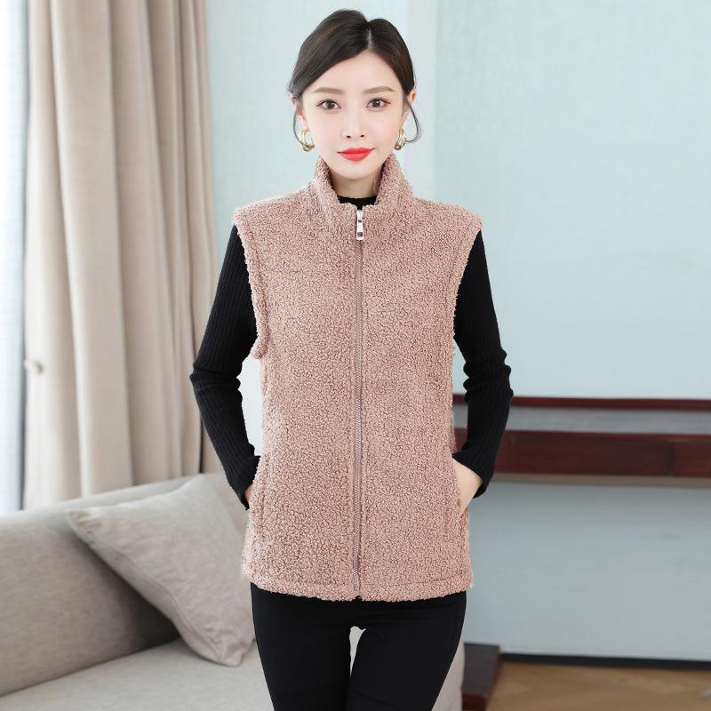 Women's Solid Color Lambswool Vest Short Style Grained Velvet Vest
