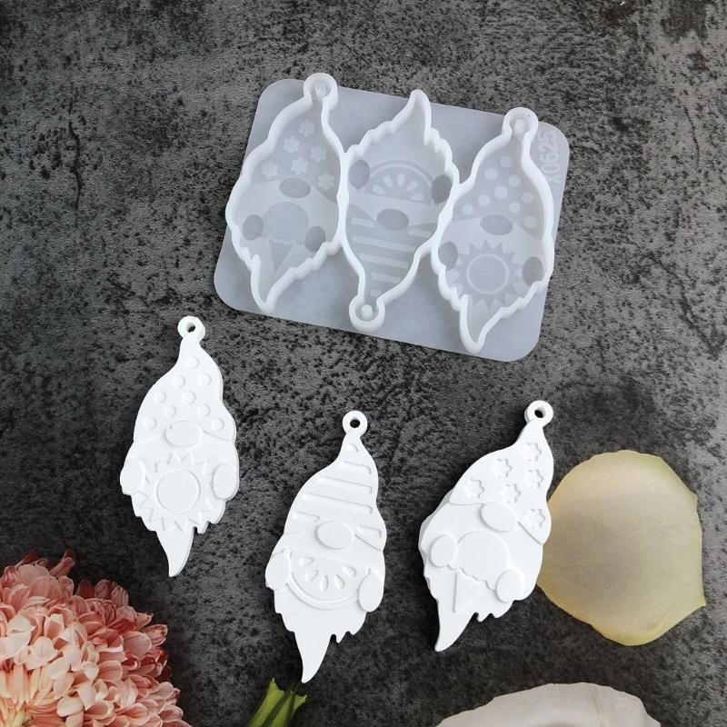 3 Cavity Fun Pendant Molds Keychain Jewelry Mould Gnome Shape Silicone Keyrings Moulds with Hole for Hand-Making Pendant