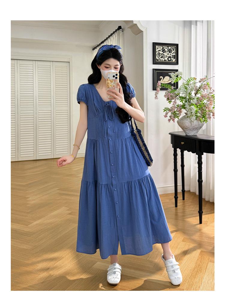 2026 Summer French Blue Short-Sleeve Maternity Dress