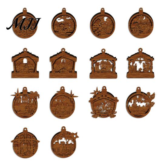 Wooden Christmas Ornaments 3D Light Up Ornament, Layered House Tree Snowman Magnetic Fridge Magnets for Nativity Scene Hanging Decoration Xmas