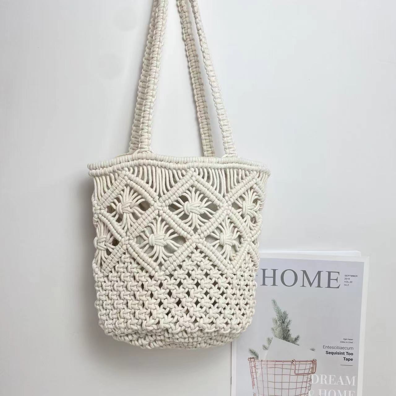 1pc Boho Chic Handwoven Shoulder Bag for Women,Handwoven Cotton with Zipper,Beach Bag,for Travel,Casual Outings