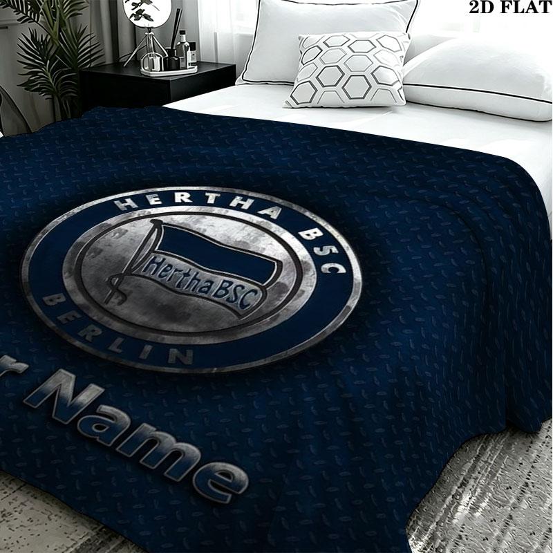 1PC Hertha BSC Custom Name Patterned Flannel Blanket Suitable For All Seasons for Home Decor Warmth and Comfort Gifts Holiday Present