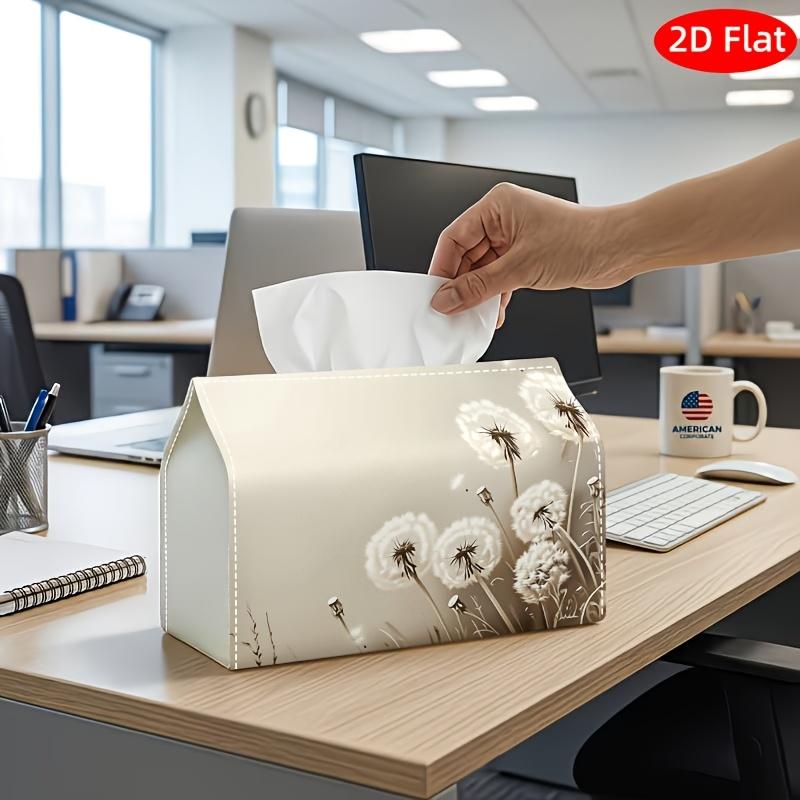 2D Flat, 1pc Tissue Box, Printed on Both Sides, Versatile Tissue Holder Featuring a Beige Dandelion Design Sturdy Polyester Organizer for Holiday Home