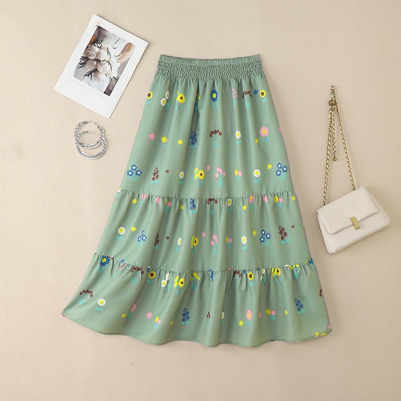 

ZANZEA Женские повседневные свободные летние юбки с эластичной резинкой на талии и принтом S зелёный