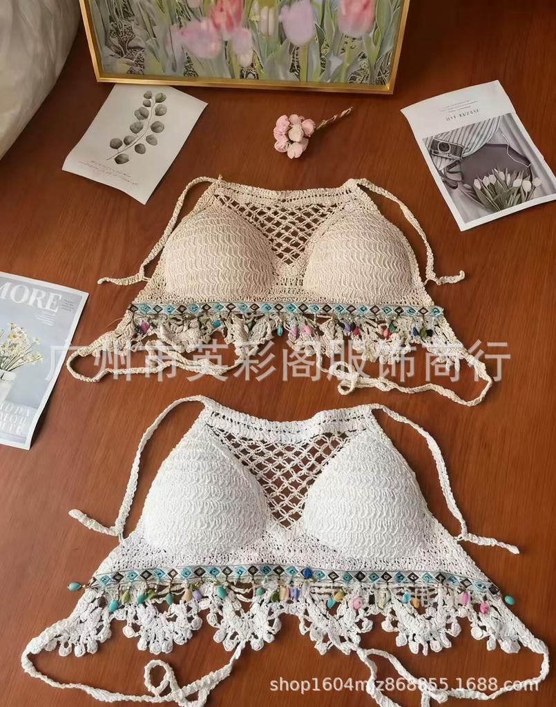 Seaside vacation new sexy vacation top lace-up knitted suspender beach hollow backless tube top short vest