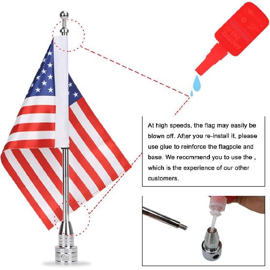 2Pcs 6" X 10" Motorcycle Flags American Flag For Harley Davidson Yamaha Honda Goldwing CB VTX CBR Chrome Stainless Steel Motorcycle Flagpole Mount