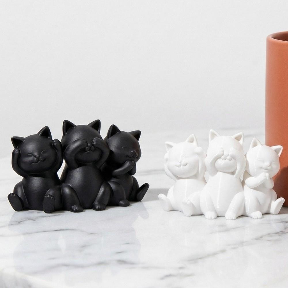 3D Printed Three Cat Statues Creative Cat Ornament Cute Decorative Animals Statues  Home Decoration