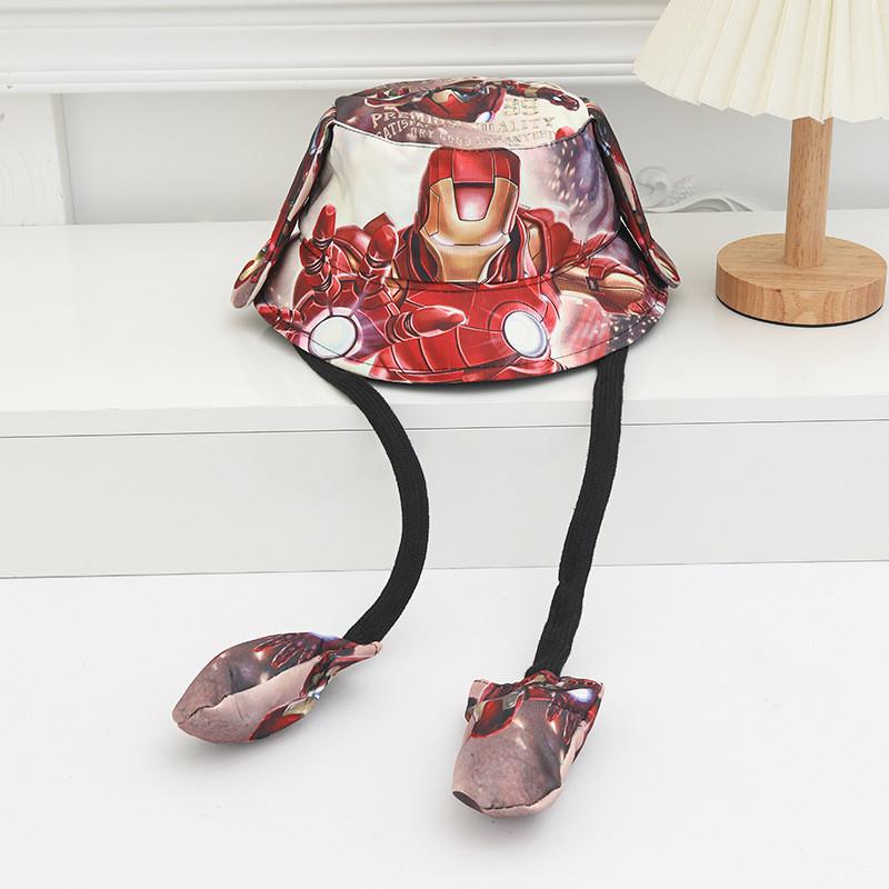 Cartoon Fisherman Hat For Kids With 3d Ears And Stitch Spider Man Print Design Summer Sun Protection Cotton Polyester