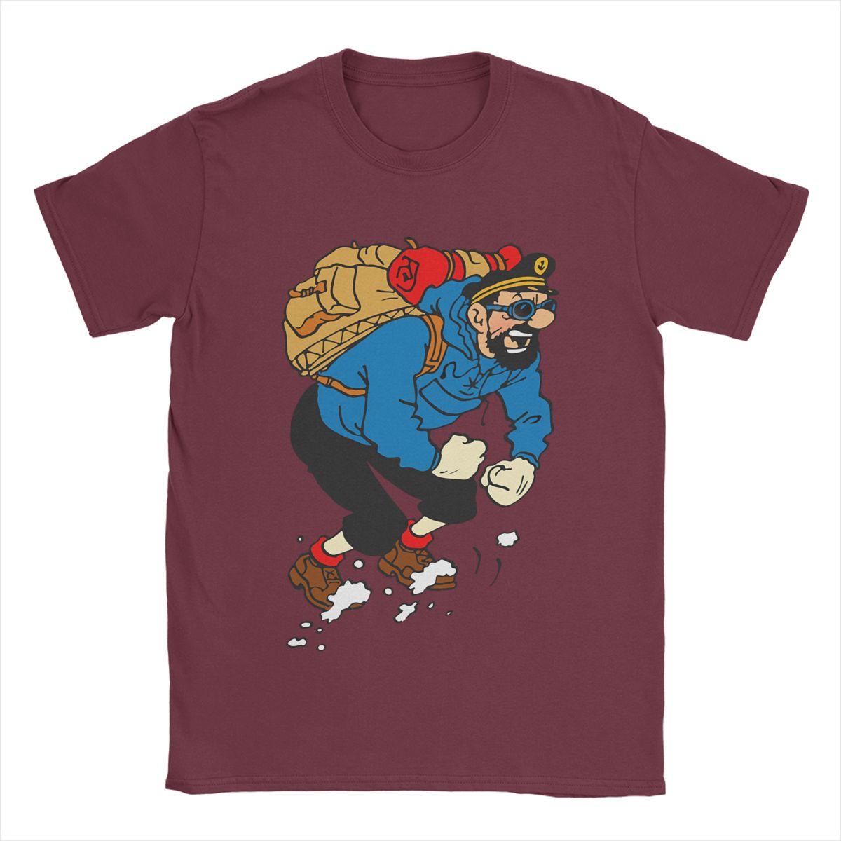 

Men s Captain Haddock T Shirts Cartoon 100% Cotton Tops Awesome Short Sleeve Round Neck Tee Shirt Summer T-Shirts XXXXXL бордовий