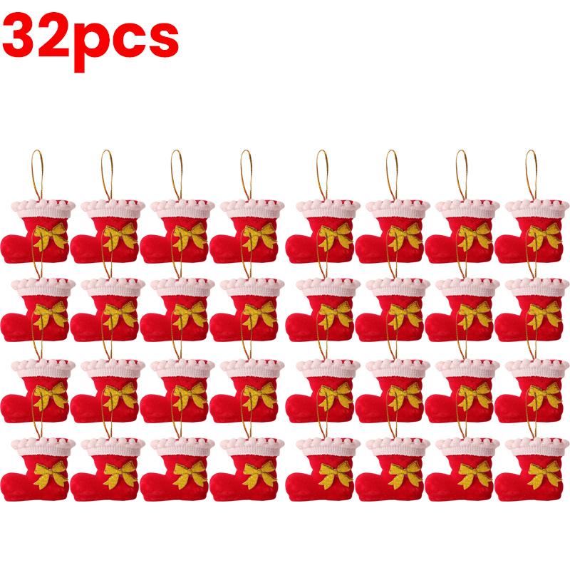 4-32pcs Creative Christmas Boot Hanging Pendant Gold Santa Claus Bow Stocking Party Xmas Tree Red Socks Drop Ornaments Supplies
