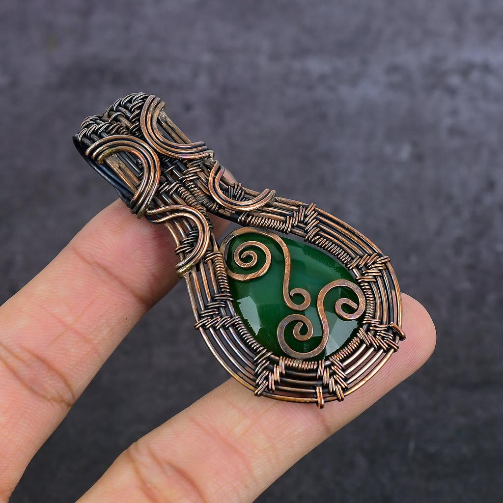 Emerald(Simulated) Gemstone Handmade Copper Wire Wrap Jewelry Pendant 2.76" I5o61
