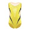 Girls Metallic Gymnastics Leotard Sleeveless Keyhole Back Sheer Mesh Patchwork Sparkling Rhinestone Bodysuit